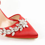 Kırmızı Taşlı Bilekten Bağlamalı Topuklu Ayakkabı RA-561