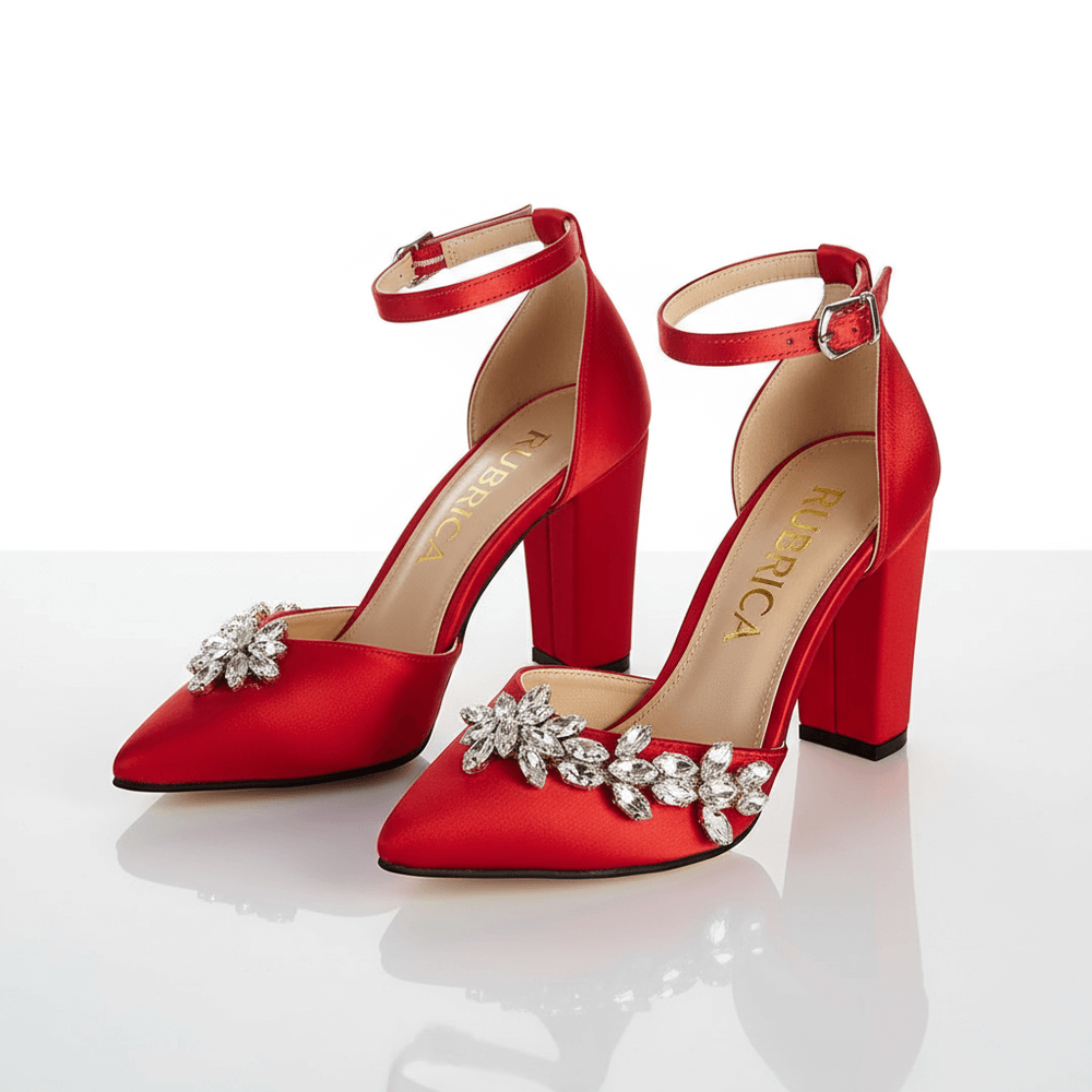 Kırmızı Taşlı Bilekten Bağlamalı Topuklu Ayakkabı RA-8001