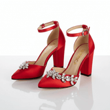 Kırmızı Taşlı Bilekten Bağlamalı Topuklu Ayakkabı RA-8001