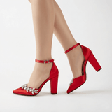 Kırmızı Taşlı Bilekten Bağlamalı Topuklu Ayakkabı RA-8001