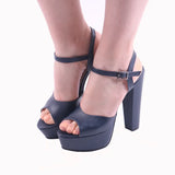 Lacivert Kalın Topuklu Platform Gelin Ayakkabısı RA-027