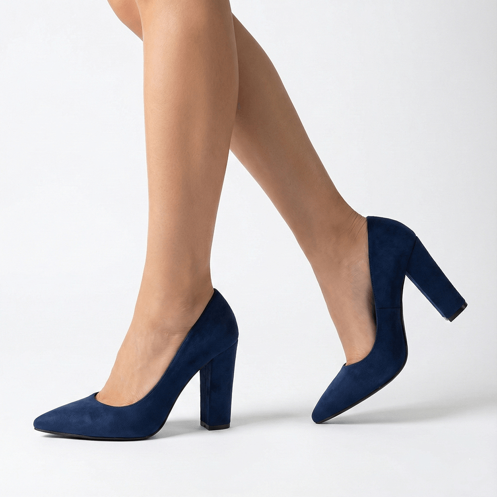Lacivert Süet Kadın Kalın Topuklu Ayakkabı MA-023