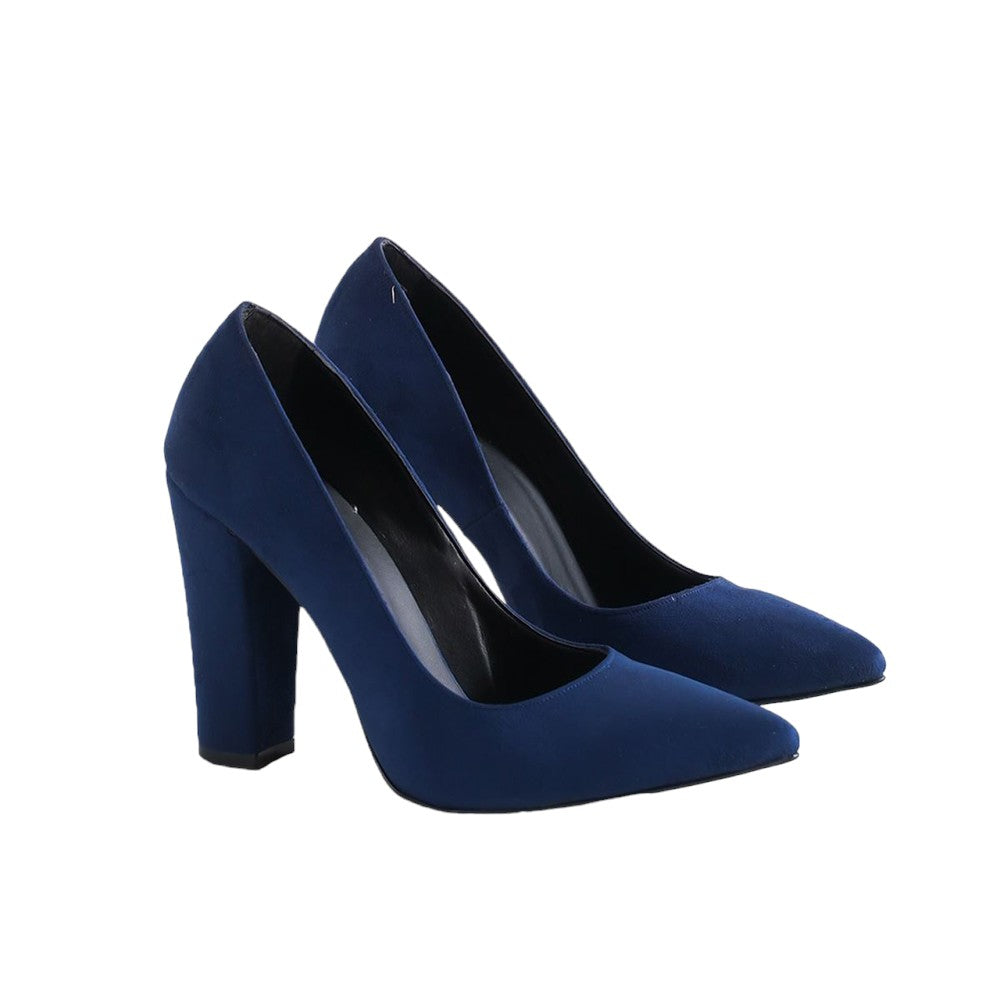 Lacivert Süet Kadın Kalın Topuklu Ayakkabı MA-023