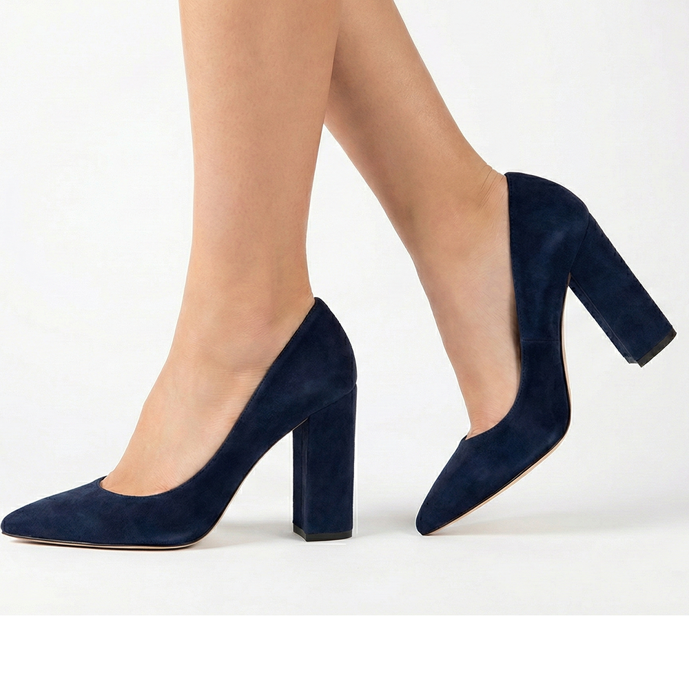 Lacivert Süet Kadın Kalın Topuklu Ayakkabı MA-023