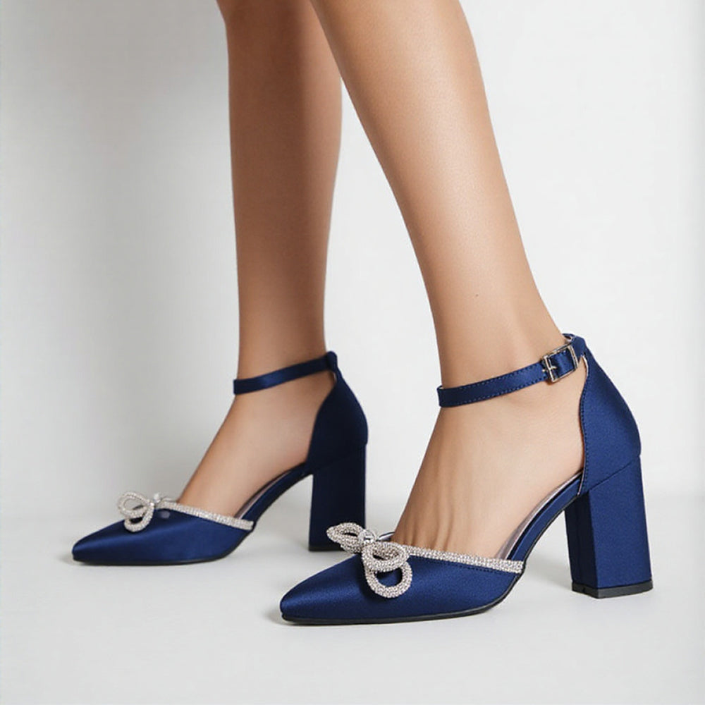 Lacivert Taşlı Kalın Topuklu Ayakkabı RA-032