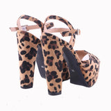 Leopar Kalın Topuklu Platform Gelin Ayakkabısı RA-027