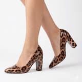 Leopar Rugan Kadın Kalın Topuklu Ayakkabı MA-023