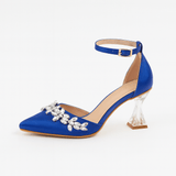 Mavi Taşlı Bilekten Bağlamalı Topuklu Ayakkabı RA-561