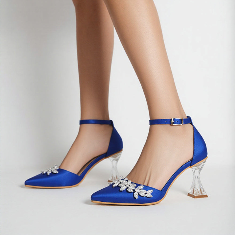 Mavi Taşlı Bilekten Bağlamalı Topuklu Ayakkabı RA-561