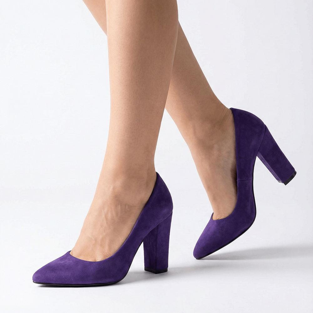 Mor Süet Kadın Kalın Topuklu Ayakkabı MA-023