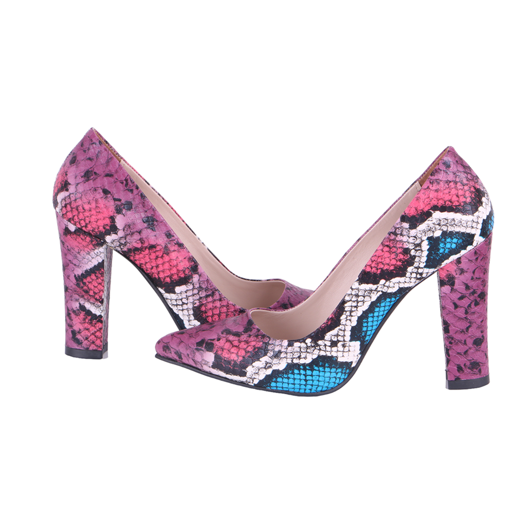 Pembe Baskı Kadın Kalın Topuklu Ayakkabı MA-023