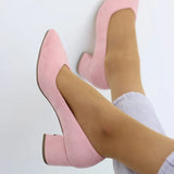 Pembe Süet Alçak Topuklu Ayakkabı RA-162