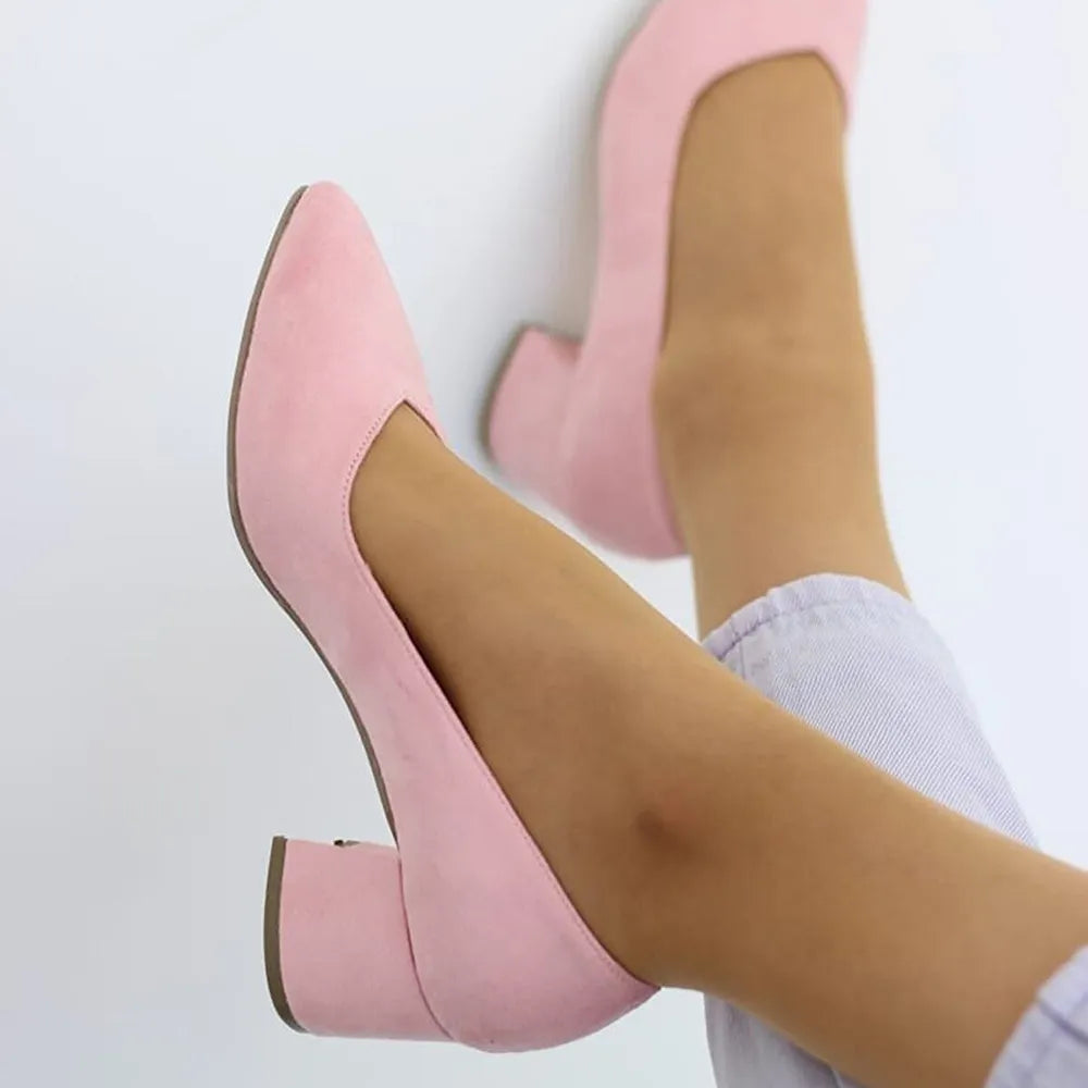 Pembe Süet Alçak Topuklu Ayakkabı RA-162