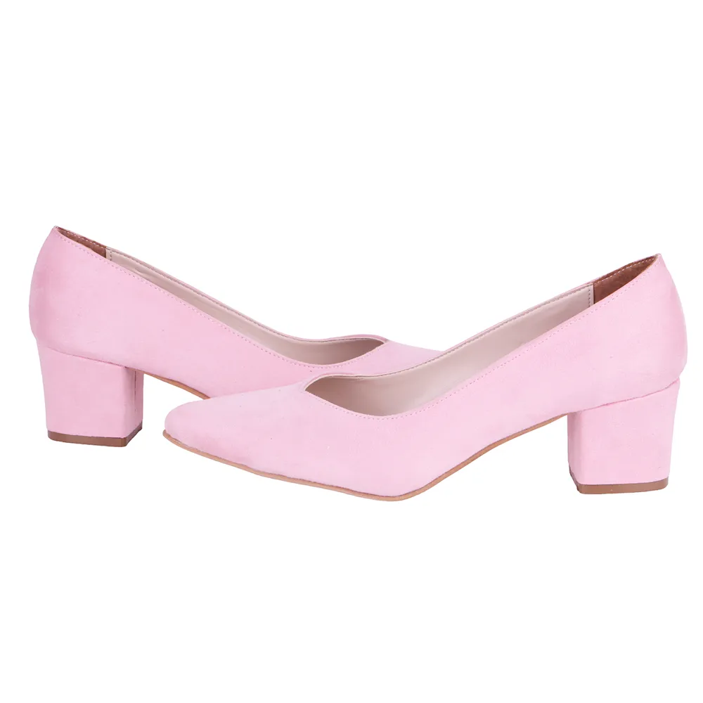 Pembe Süet Alçak Topuklu Ayakkabı RA-162