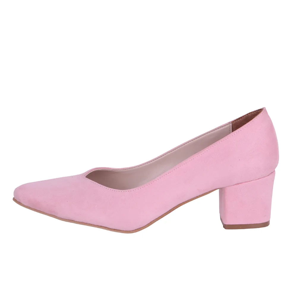 Pembe Süet Alçak Topuklu Ayakkabı RA-162