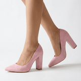 Pembe Süet Kadın Kalın Topuklu Ayakkabı MA-023