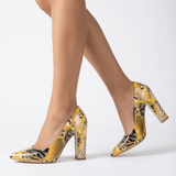 Sarı Baskı Kadın Kalın Topuklu Ayakkabı MA-023