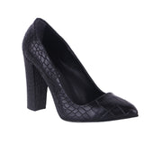 Siyah Krokodil Kadın Kalın Topuklu Ayakkabı MA-023
