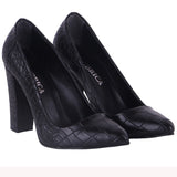 Siyah Krokodil Kadın Kalın Topuklu Ayakkabı MA-023