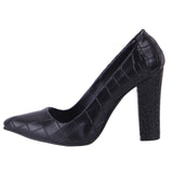 Siyah Krokodil Kadın Kalın Topuklu Ayakkabı MA-023