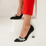 Siyah Saten Taş Detaylı Topuklu Ayakkabı RA-510
