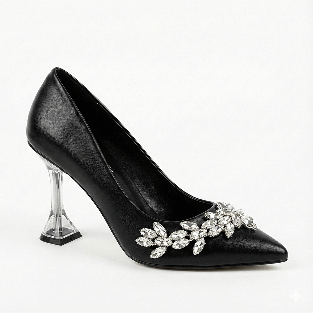 Siyah Taş Detaylı Topuklu Ayakkabı RA-510