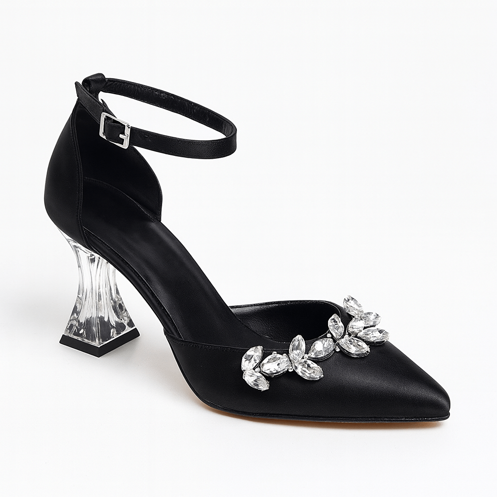 Siyah Taşlı Bilekten Bağlamalı Topuklu Ayakkabı RA-561