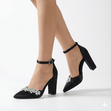 Siyah Taşlı Bilekten Bağlamalı Topuklu Ayakkabı RA-8001