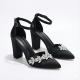 Siyah Taşlı Bilekten Bağlamalı Topuklu Ayakkabı RA-8001