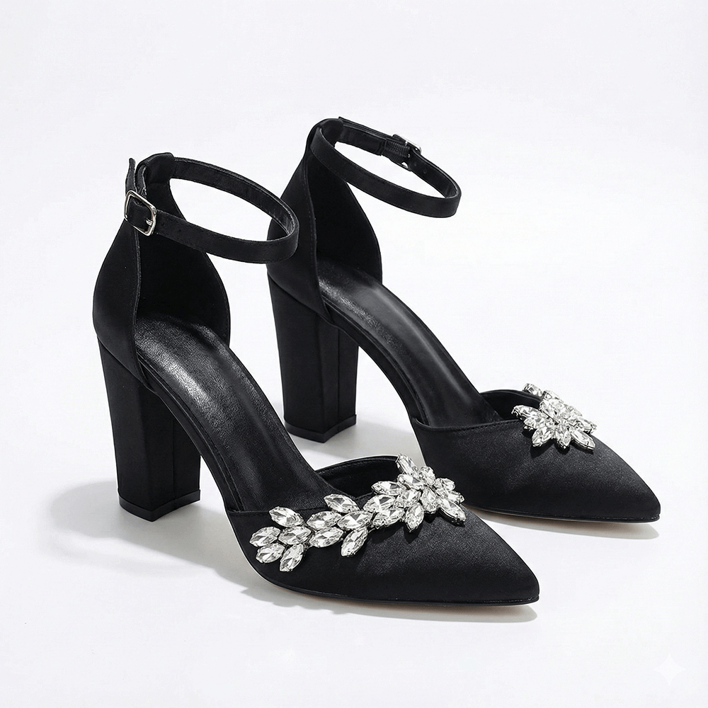 Siyah Taşlı Bilekten Bağlamalı Topuklu Ayakkabı RA-8001