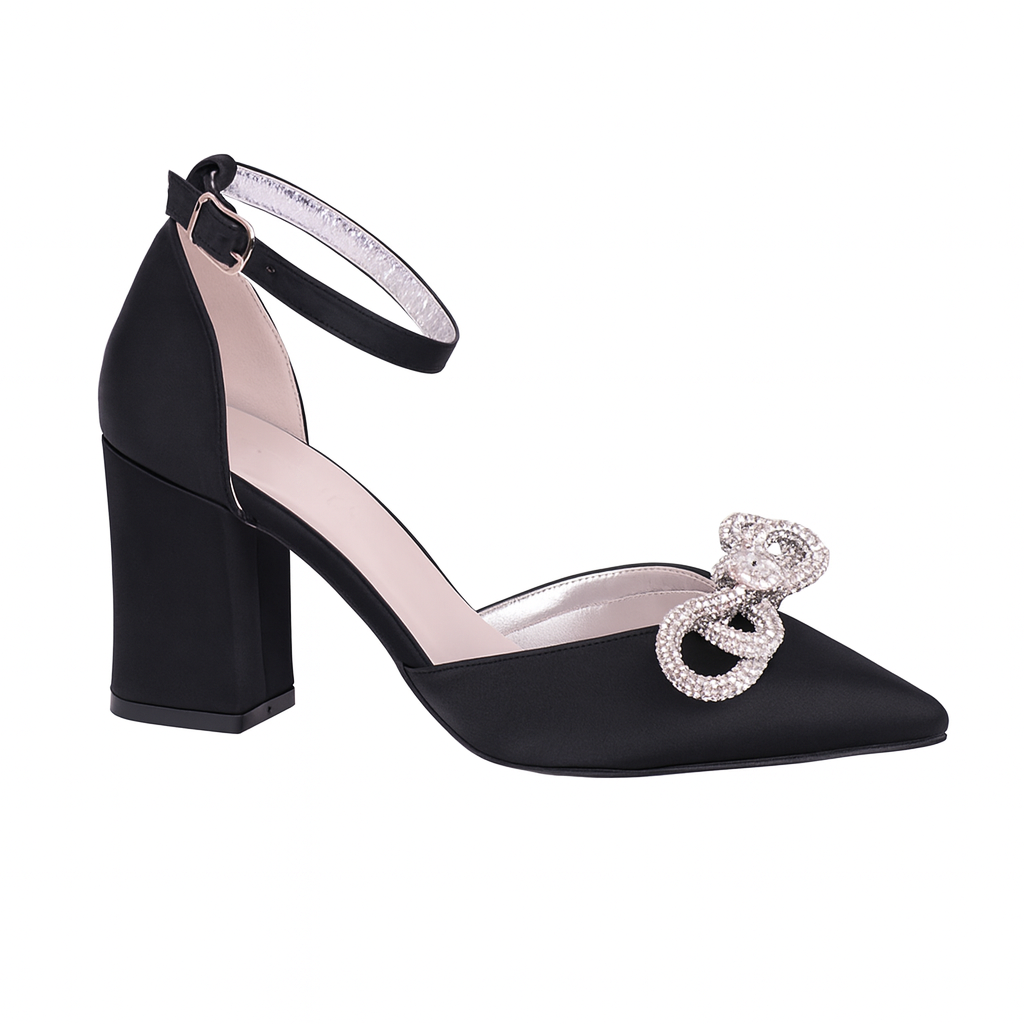 Siyah Taşlı Kalın Topuklu Ayakkabı RA-032