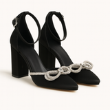 Siyah Taşlı Kalın Topuklu Ayakkabı RA-032