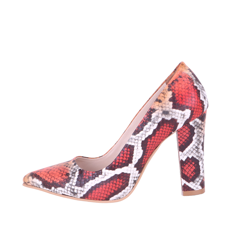 Turuncu Baskı Kadın Kalın Topuklu Ayakkabı MA-023