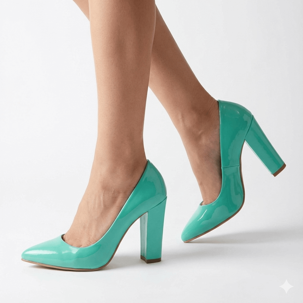 Yeşil Rugan Kadın Kalın Topuklu Ayakkabı MA-023