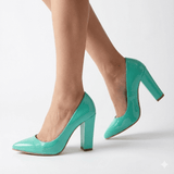 Yeşil Rugan Kadın Kalın Topuklu Ayakkabı MA-023