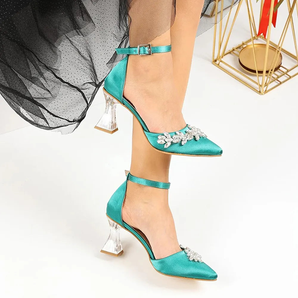 Yeşil Taşlı Bilekten Bağlamalı Topuklu Ayakkabı RA-561