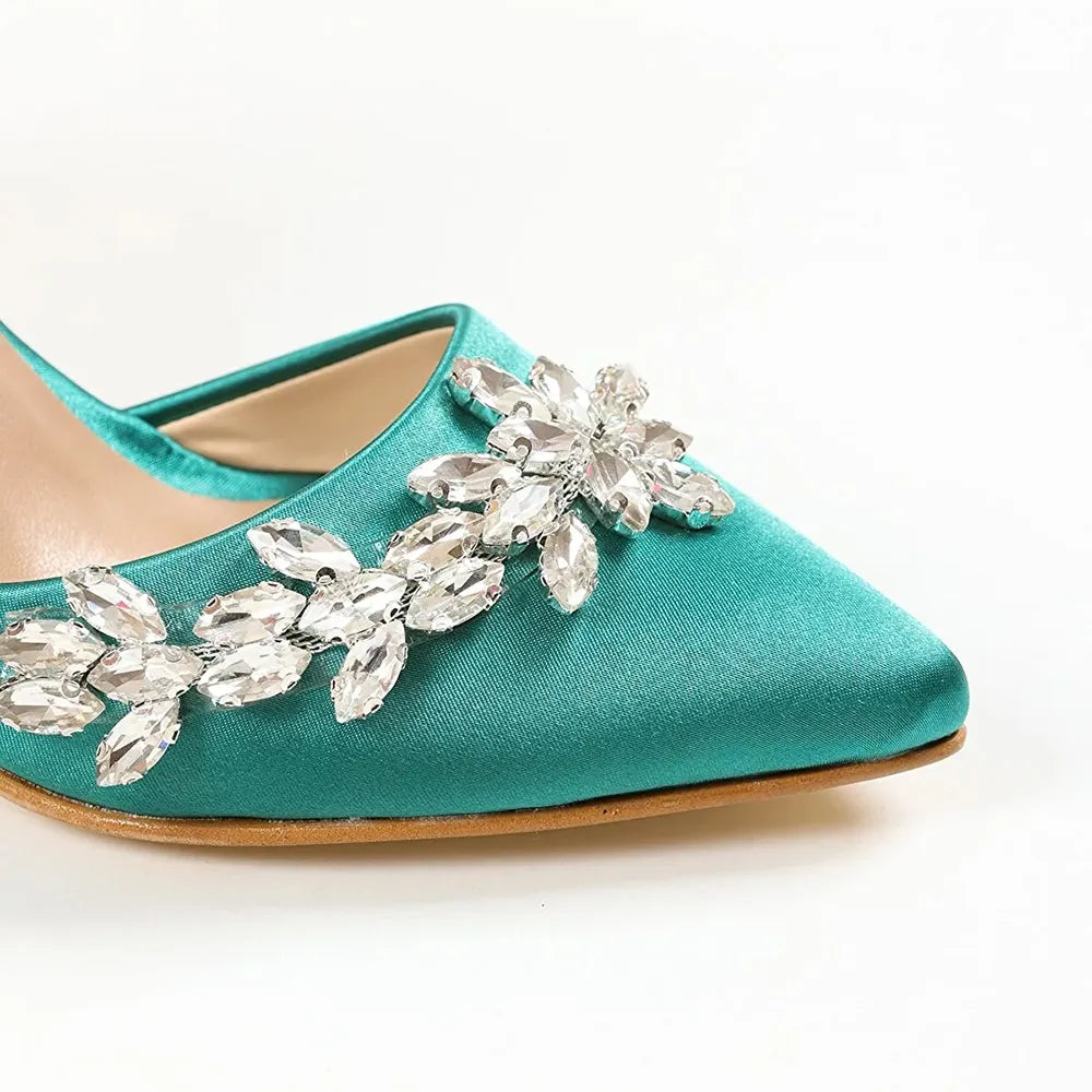 Yeşil Taşlı Bilekten Bağlamalı Topuklu Ayakkabı RA-561