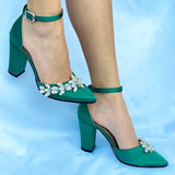 Yeşil Taşlı Bilekten Bağlamalı Topuklu Ayakkabı RA-8001