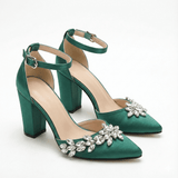 Yeşil Taşlı Bilekten Bağlamalı Topuklu Ayakkabı RA-8001