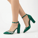 Yeşil Taşlı Bilekten Bağlamalı Topuklu Ayakkabı RA-8001