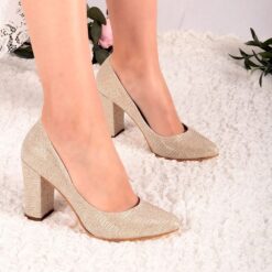 Gold Glitter Block Heel Shoes MA-023