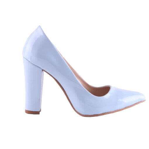 Baby Blue Shiny Block Heel Shoes MA-023