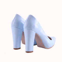 Baby Blue Shiny Block Heel Shoes MA-023