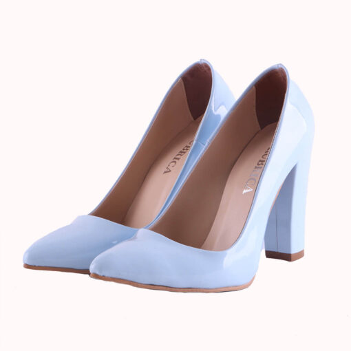 Baby Blue Shiny Block Heel Shoes MA-023