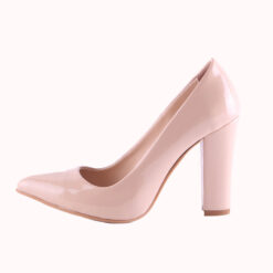 Beige Shiny Block Heel Shoes MA-023