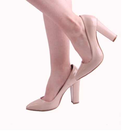 Beige Shiny Block Heel Shoes MA-023