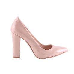 Beige Shiny Block Heel Shoes MA-023