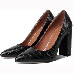 Black Crocodile Block Heel Shoes MA-023