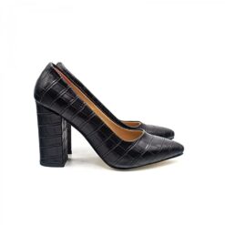 Black Crocodile Block Heel Shoes MA-023