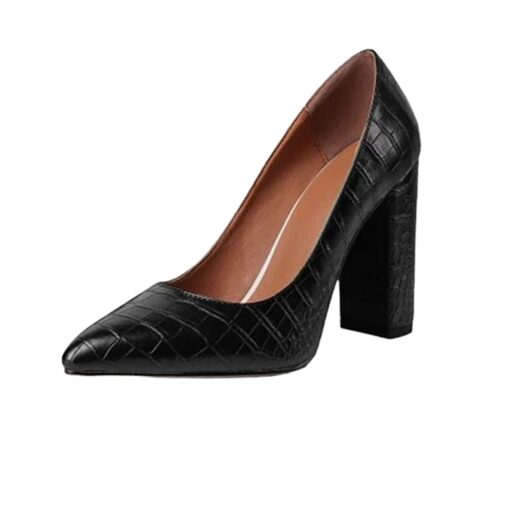 Black Crocodile Block Heel Shoes MA-023